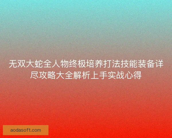 无双大蛇全人物终极培养打法技能装备详尽攻略大全解析上手实战心得